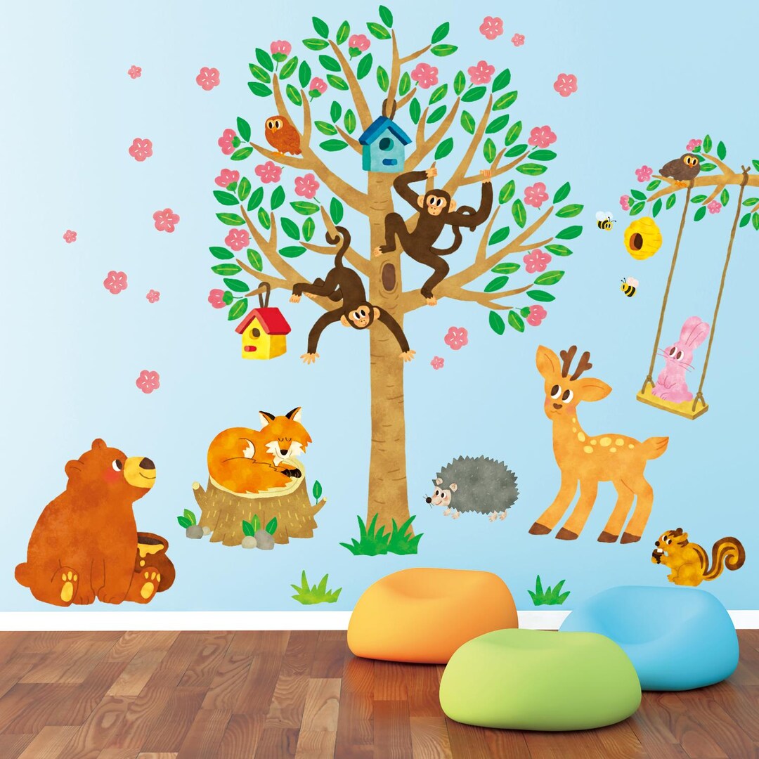 DECOWALL Monkey Tree Wall Art Prints – Fun and Colorful Animal Stickers ...