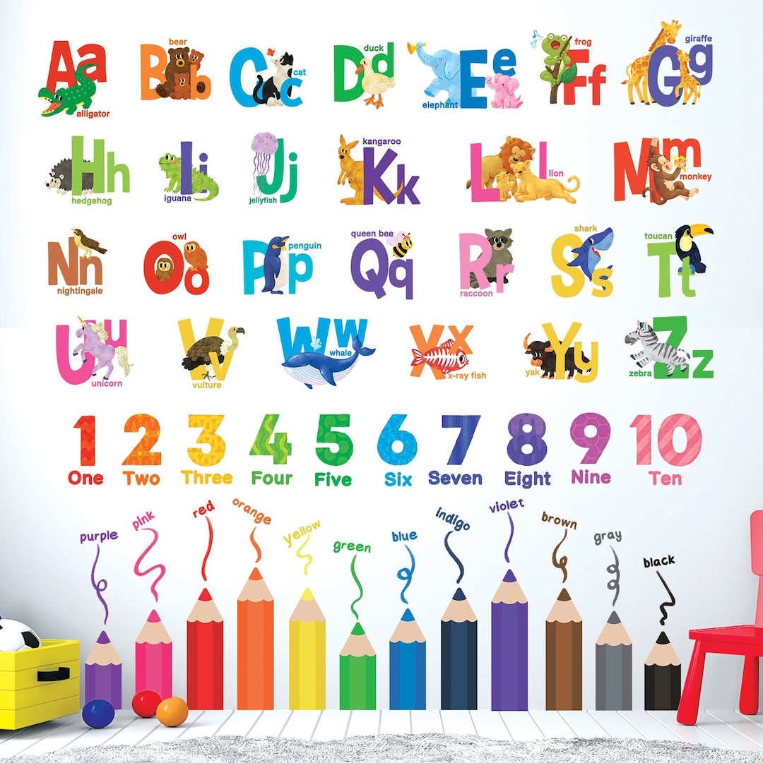 DECOWALL Alphabet Numbers and Colours Wall Art Prints – Educational ...