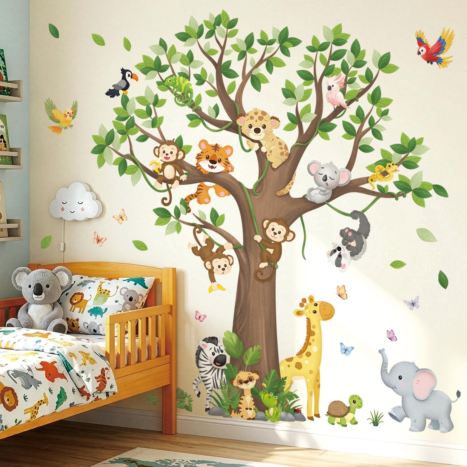 DECOWALL Jungle Animal Tree Wall Stickers – Safari Zoo Animal Decals ...