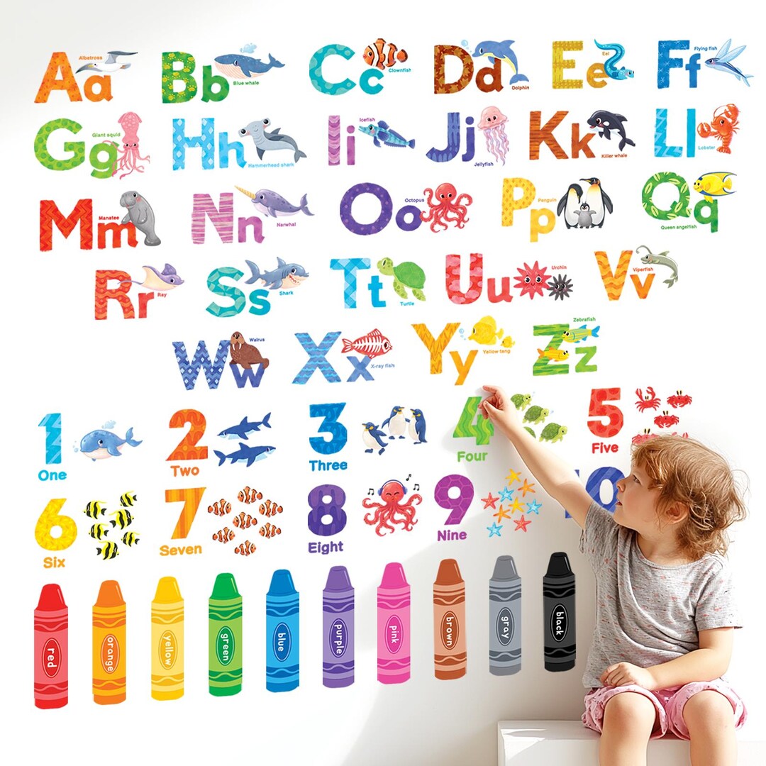 DECOWALL DS9-8093 Sea Animals Alphabet Numbers Colour Wall Stickers - Etsy