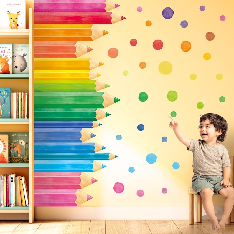 DECOWALL Rainbow Colored Pencils Wall Art – Colorful Pencil and Dot ...