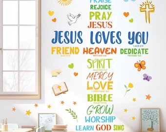 Láminas de pared DECOWALL "Jesús te ama" – Calcomanías con palabras bíblicas cristianas para la decoración de habitaciones infantiles (DS9-8096)