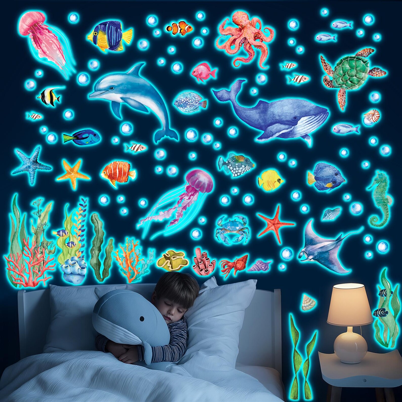 DECOWALL Glow in the Dark Ocean Wall Art Prints – Sea Animal Stickers ...