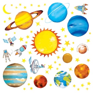 DECOWALL 太陽系ウォールアートプリント – 教育用宇宙惑星ステッカー 子供部屋やプレイルームの装飾に (DS8-1307)