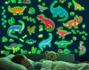 DECOWALL Calcomanías de Dinosaurios que Brillan en la Oscuridad: Pegatinas de Dinosaurios para Dormitorios Infantiles y Infantiles (GDS4-8087)
