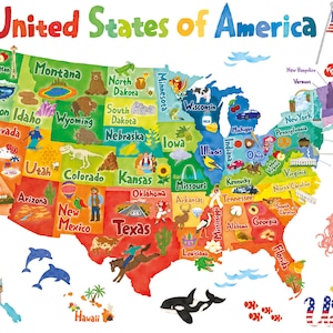 DECOWALL SG2-2307 Bunte USA Map Wandsticker