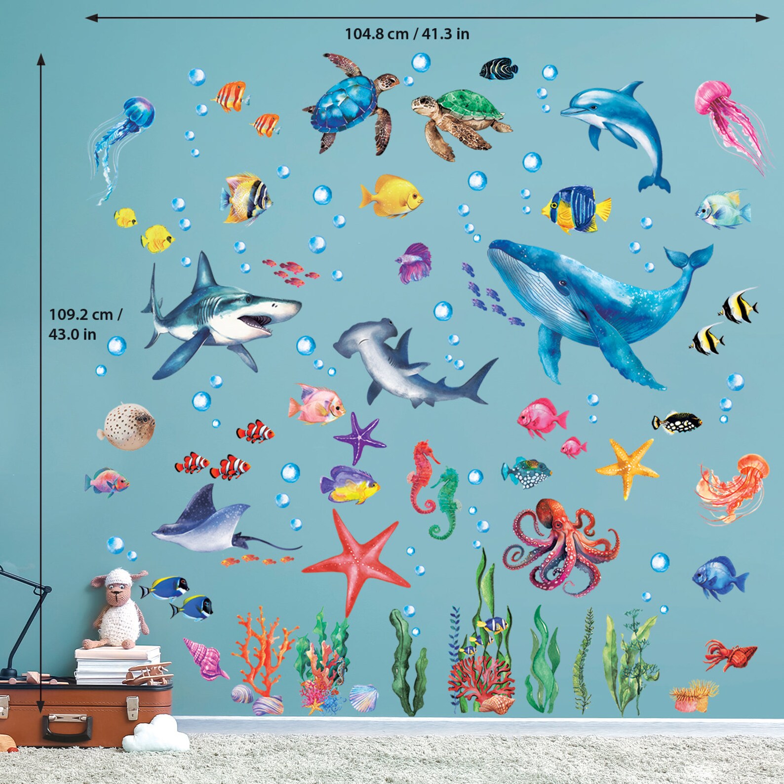 DECOWALL Ocean Animals Wall Art Prints – Watercolour Sea Life Stickers ...