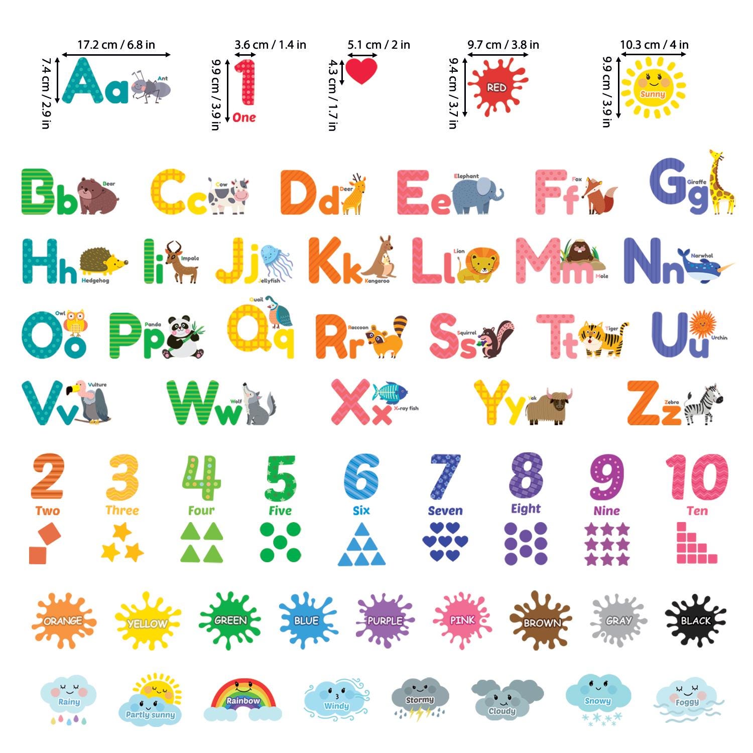DECOWALL Alphabet & Numbers Wall Stickers – ABC, 123, Colors, Weather ...