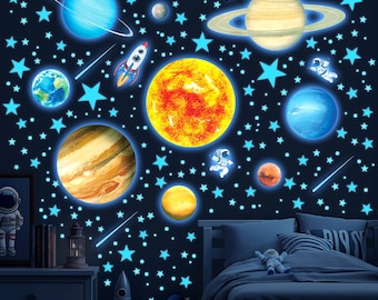 DECOWALL, reproductions d'art mural phosphorescentes du système solaire – Stickers fusée planètes spatiales pour chambre d'enfants, chambre de bébé ou salle de jeux (GDS8-8098)