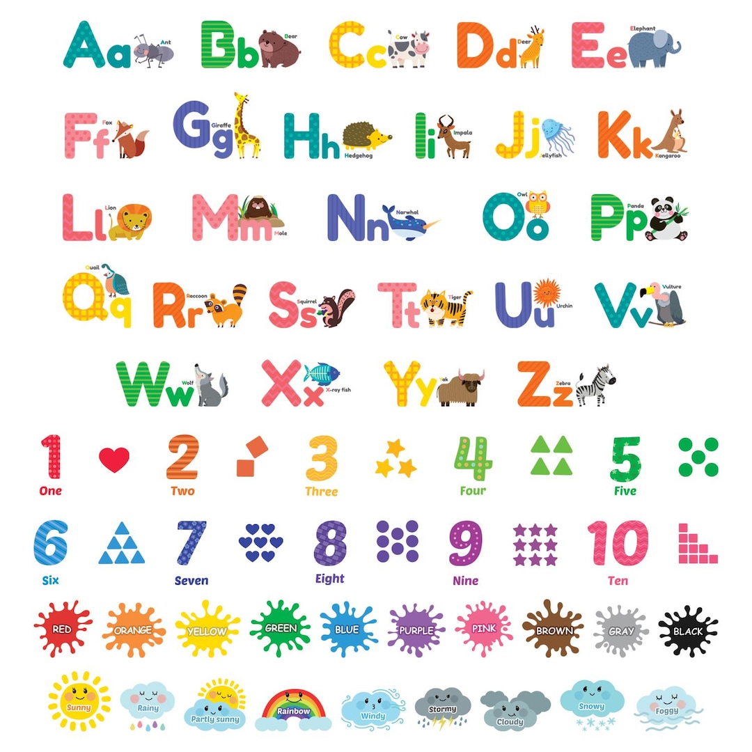 DECOWALL Alphabet & Numbers Wall Stickers – ABC, 123, Colors, Weather ...