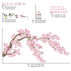 DECOWALL Cherry Blossom Wall Art Prints – Pink Blossom Bird Branch Stickers for Bedroom or Living Room Decor (SG2-2426) image 6
