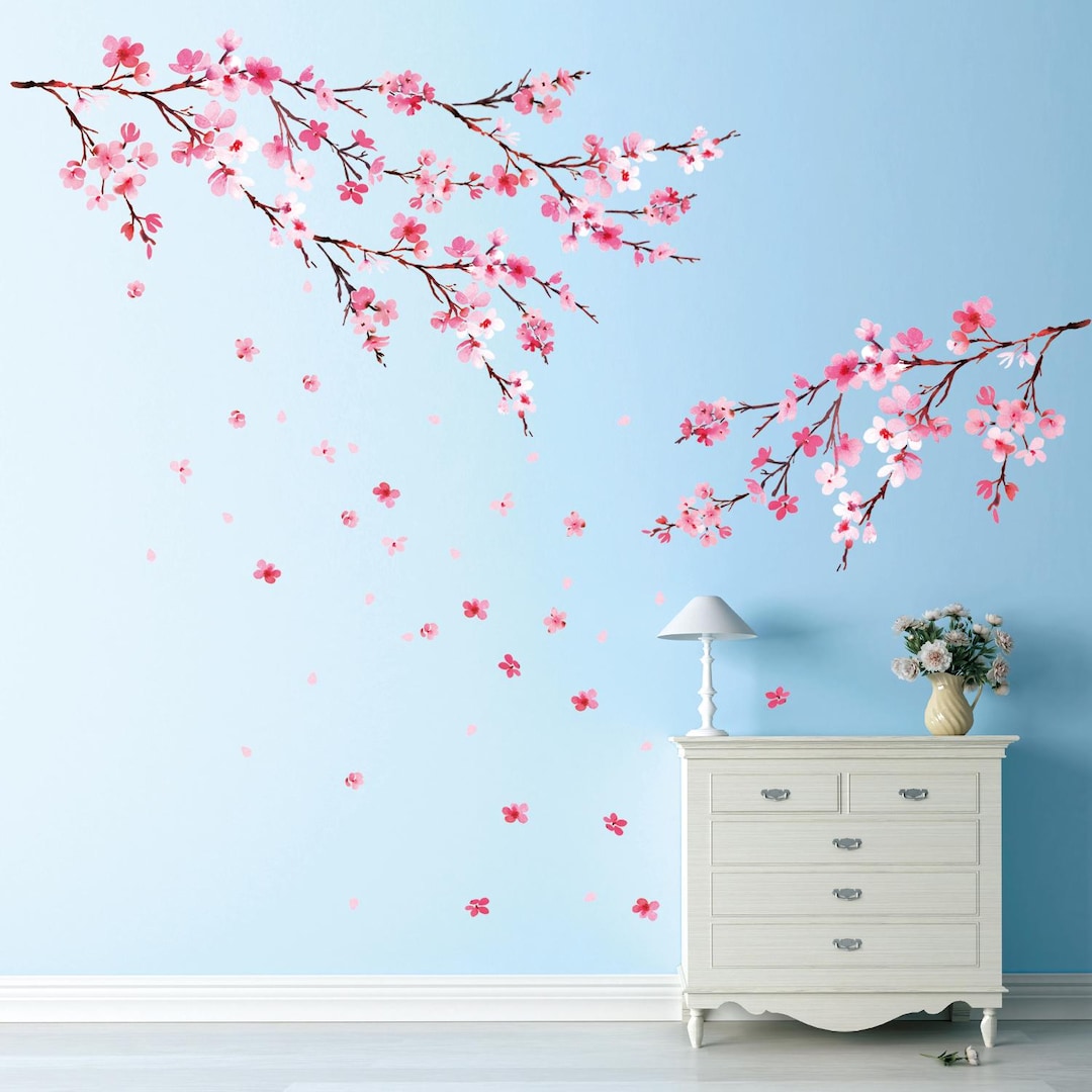 DECOWALL Cherry Blossom Wall Art Prints – 12 Sheets of Removable Flower ...