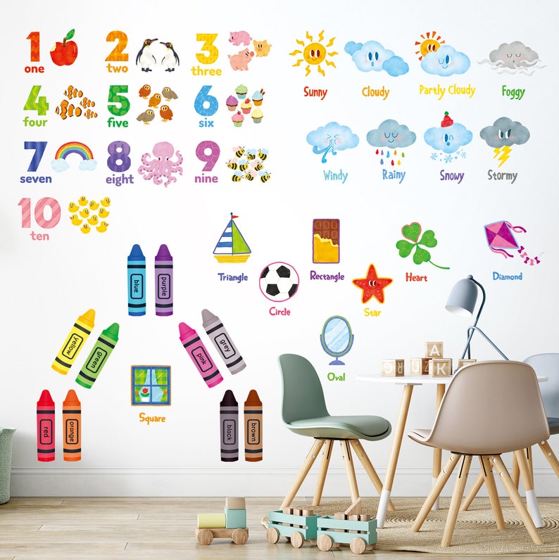 DECOWALL Learning Wall Art Prints – Numbers, Weather, Shapes and ...