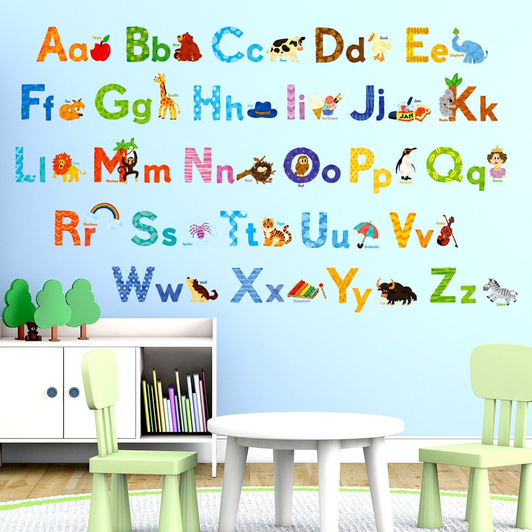 DECOWALL Alphabet Wall Art Prints – Educational ABC Animal Stickers for ...