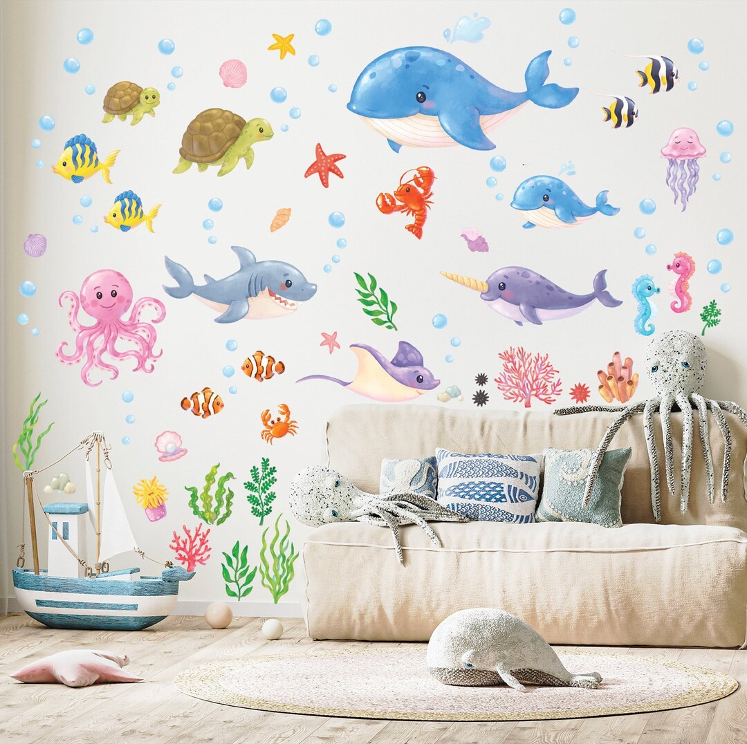 DECOWALL Ocean Animals Wall Art Prints – Cute Sea Creature Stickers for ...