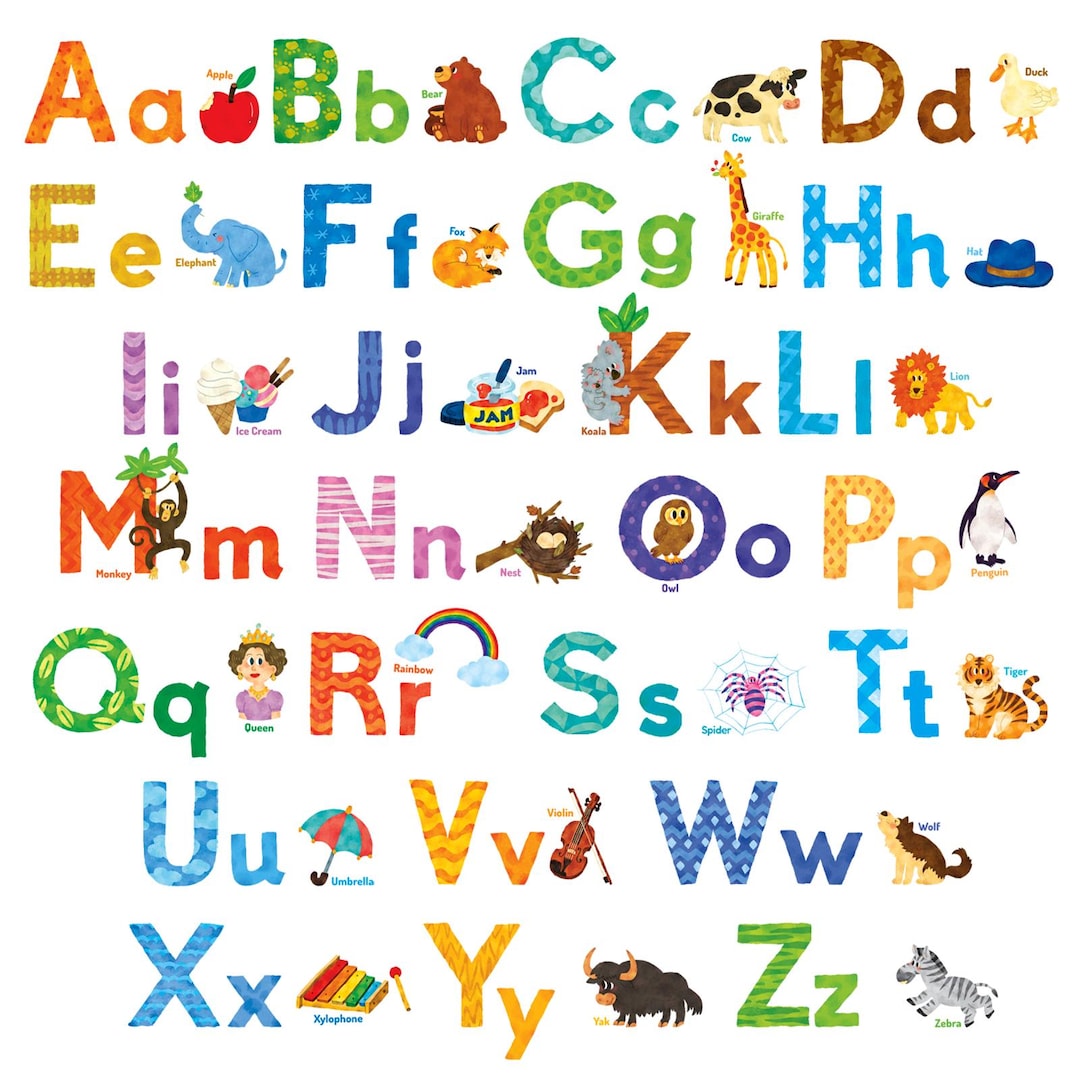 DECOWALL Alphabet Wall Art Prints – Educational ABC Animal Stickers for ...