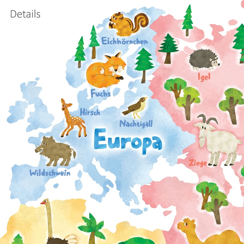 DECOWALL DLT1615DE German Animal World Map Wall Stickers Etsy
