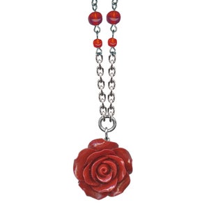 Bohemian Cowgirl Single Rose Necklace-Retro Vintage Style Red Rose Necklace