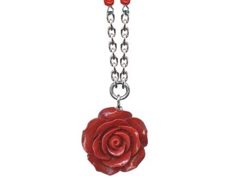 Bohemian Cowgirl Single Rose Necklace-Retro Vintage Style Red Rose Necklace