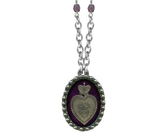 Shadow Box Sacred Heart Necklace, Pendant Heart Necklace