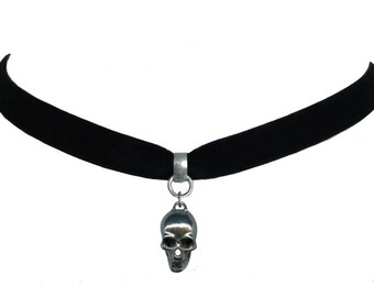 Skull Velvet Choker Necklace | Retro Goth Style | Handcrafted in USA