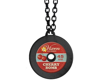 Cherry Bomb Record Necklace, Rock N Roll Jewelry, Novelty Necklace