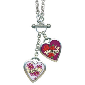 Saint and Sinner - Medium Double Toggle Necklace - Retro Heart Pendant Necklace