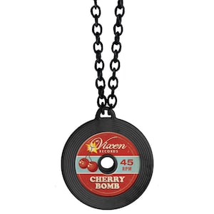Cherry Bomb Record Necklace, Rock N Roll Jewelry, Novelty Necklace