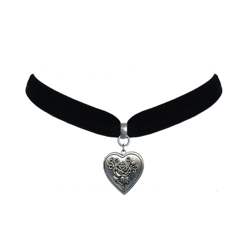 Velvet Heart Locket Choker 90s Charm Choker Adjustable Etsy