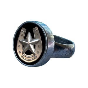 Horseshoe and Star Shadowbox Ring - Western Style Jewelry - Made in USA