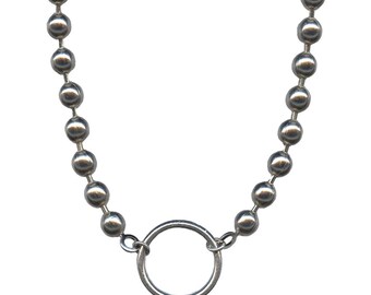 Adjustable Stainless Steel Ball Chain Necklace with Ring Center - Made in USA