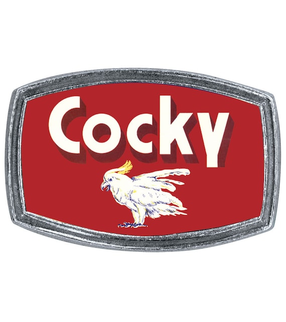 Cocky Belt Buckle *As seen on Bones* Full Metal Red Enamel and Pewter Finish