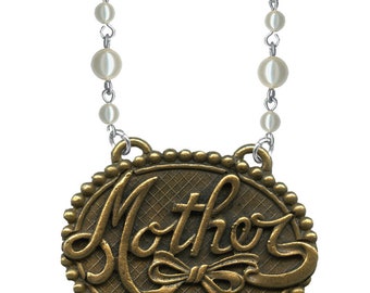 Mother Brassware Necklace with Beaded Chain/Handmade Mothers Day Gift/Unique Mothers Day Jewelry