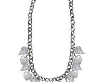 Necklace - Resin White Hearts and Leaves Multi Drop