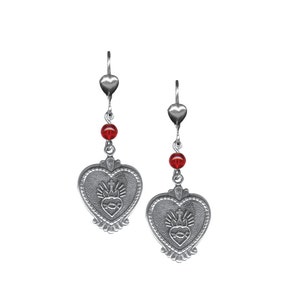 Sacred Heart Earrings, Sacred Heart, Religious jewelry, Mexican  jewelry, Red bead, heart earrings, E100-RR
