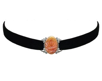 Oval Rose Choker Necklace/New Romantic Choker/Floral Charm Choker Necklace