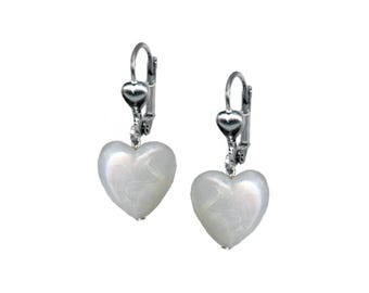 Earrings - Resin White Heart Dangle