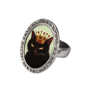 The Ruler Victorian Oval Ring, Black Cat Jewelry, Cat Ring, Cat Jewelry