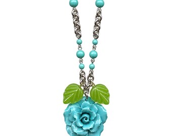 Necklace - English Garden Rose with Leaves