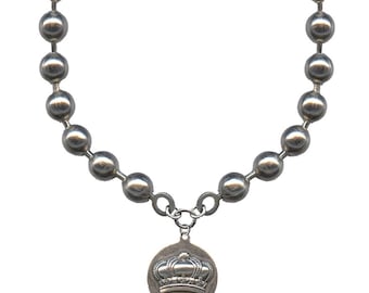 Adjustable Stainless Steel Ball Chain with Crown Pendant Necklace - Made in USA