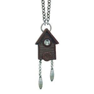 Cuckoo Clock, Vintage Retro Charm Necklace, Novelty Necklace