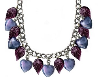 Necklace - Resin Blue Hearts and Leaves Multi Drop