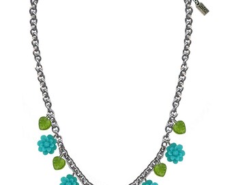 Necklace - Turquoise Flower and Leaves Multi Drop