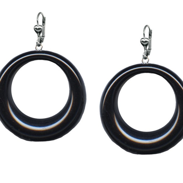 Round Hoop Dangle Earrings. Retro Large Hoops, Mod Style Earrings