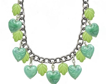 Necklace - Resin Jade Hearts and Leaves Multi Drop