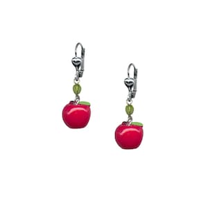 Apple Dangle Earrings/Retro Novelty Earrings/Fruit Earrings/Handmade Earrings