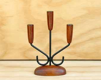 Portavelas danés moderno de teca y metal