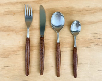 Set of 48 Wüsthof / Dreizack Stainless Steel and Teak Flatware