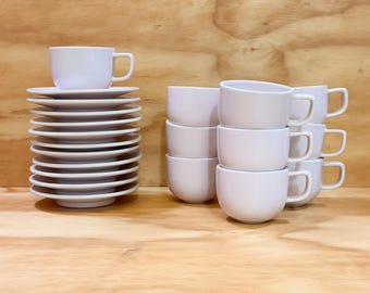 Set of 10 Vignelli Sasaki Colorstone Matte Pink Teacups and Saucers