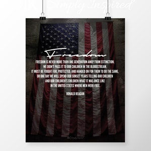 Freedom Quote by Ronald Reagan, Quote Poster Printable Wall Art, American Flag US Constitution, United States Patriotic Freedom